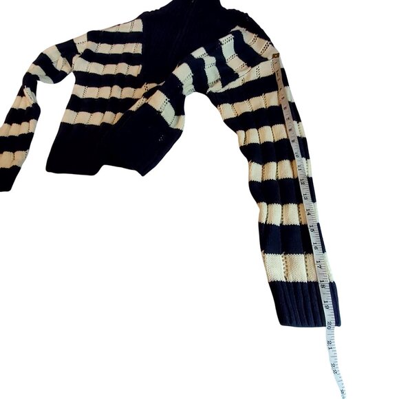 Navy & White Striped Cropped Sweater Half-Zip Collar XS 60% Cotton 40% Acrylic - Picture 8 of 10